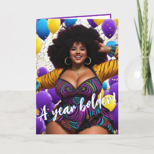 Ethnic Plus Storlek kvinna med Afro Vibrant Birthd Kort