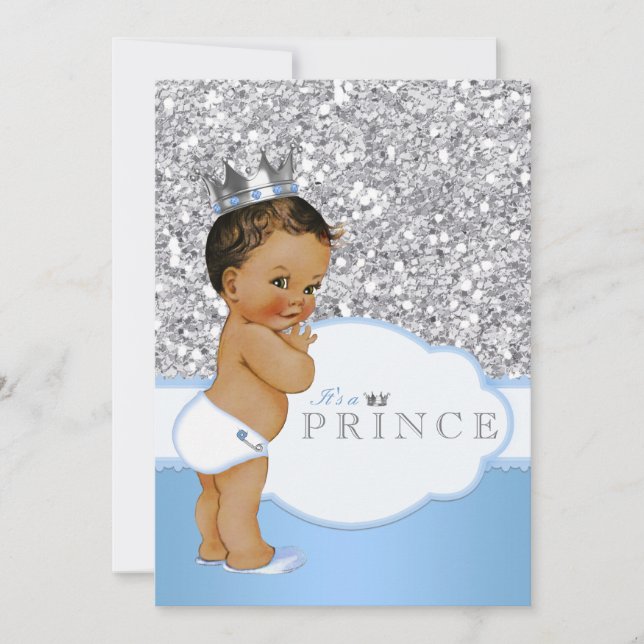 Ethnic Prince Baby Shower Blue och Silver Inbjudningar (Framsida)