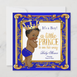 Ethnic Prince Baby Shower Damask Blue Guld Inbjudningar