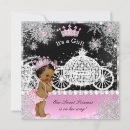 Ethnic Princess Baby Shower Carriage Rosa Black Inbjudningar