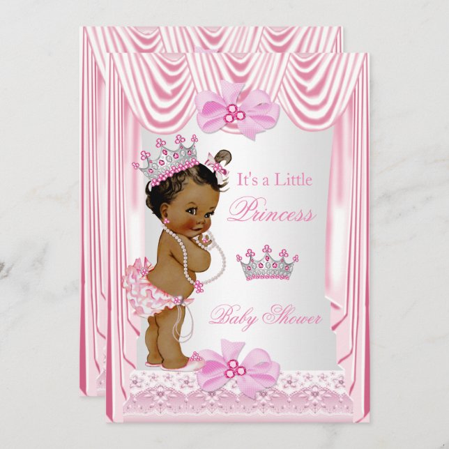 Ethnic Princess Baby Shower Girl Rosa Silke Inbjudningar (Fram/baksida)