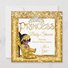 Ethnic Princess Baby Shower Guld High Heel Glitter Inbjudningar