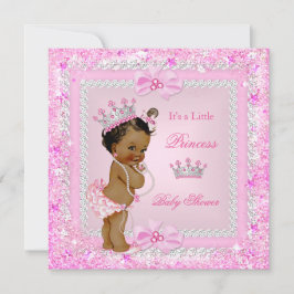 Ethnic Princess Baby Shower Rosa Glitter Tiara Inbjudningar