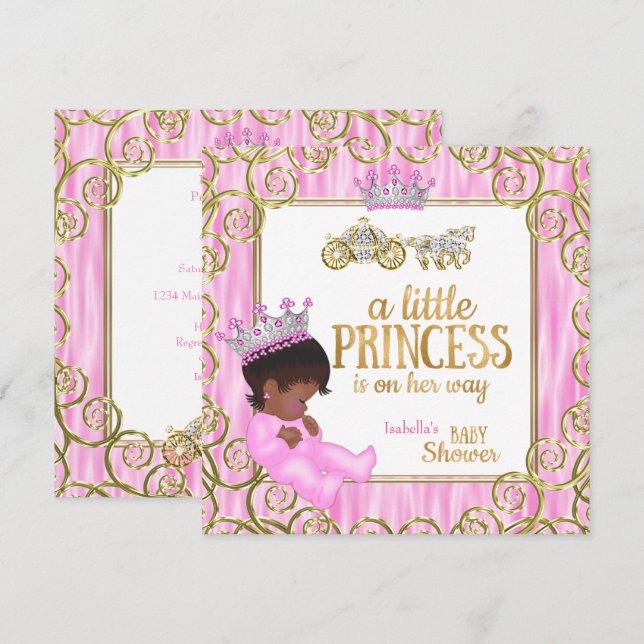 Ethnic Princess Baby Shower Rosa Horse Carriage Inbjudningar (Fram/baksida)