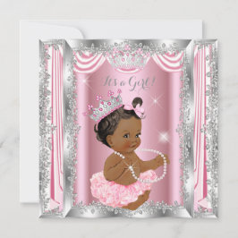Ethnic Princess Baby Shower Rosa Silver Ballerina Inbjudningar