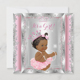 Ethnic Princess Baby Shower Rosa Silver Tutu Inbjudningar