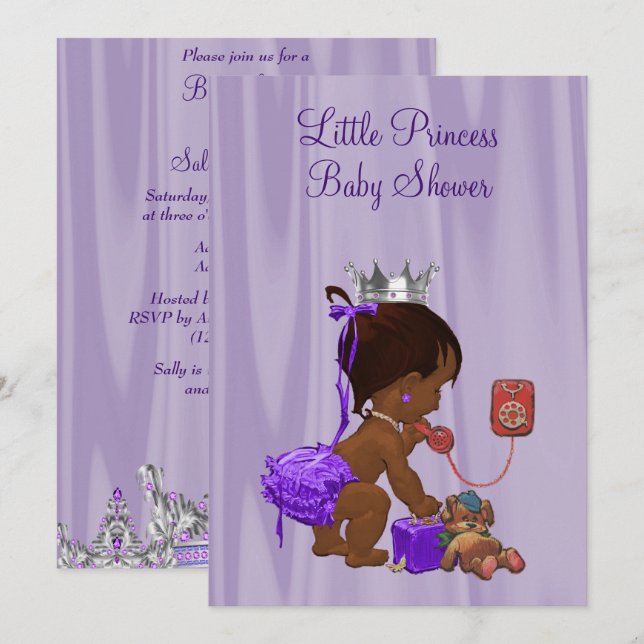 Ethnic Princess Lilac Baby Shower Inbjudningar (Fram/baksida)