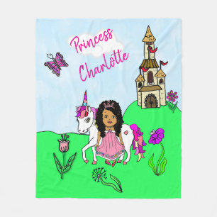 Ethnic Princess och Unicorn Fairy Tale Fleecefilt