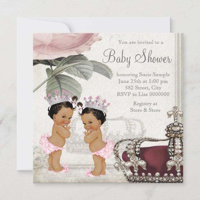 Ethnic Princess Twin Girl Baby Shower Inbjudningar (Framsida)