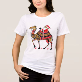 Ethnic Santa and Camel Winter Print T Shirt