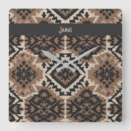 Ethnic Tribal Mudcloth Black & Tan Fyrkantig Klocka