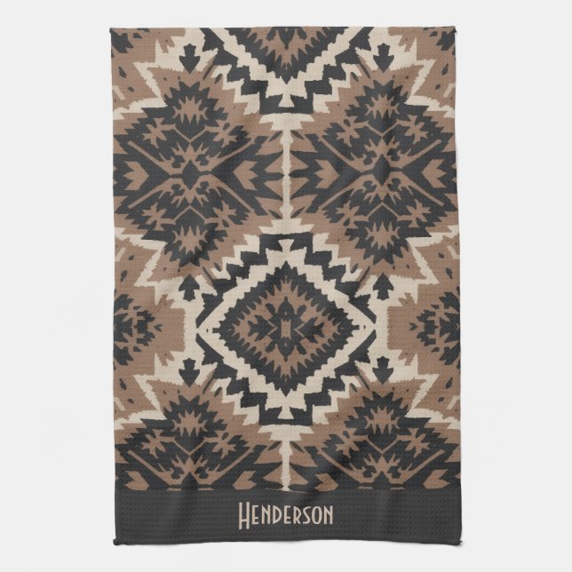 Ethnic Tribal Mudcloth Black & Tan Kökshandduk (Vertikal)