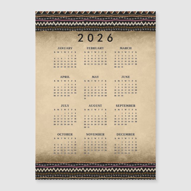 Ethnic Tribal Stripes 2026 Magnetic Card (Framsida)