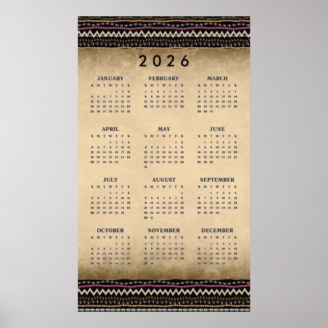 Ethnic Tribal Stripes 2026 Wall Calendar Poster (Framsidan)