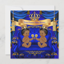 Ethnic Twin Baby Shower Boy Prince Blue Guld Inbjudningar