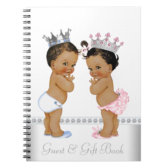 Ethnic Twin Prince och Princess Baby Shower Bok Anteckningsbok Med Spiral (Framsidan)