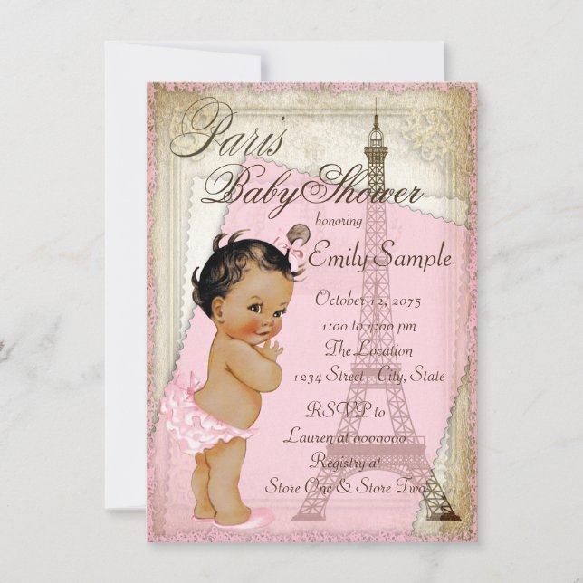 Ethnic Vintage Paris Baby Shower Inbjudningar (Framsida)