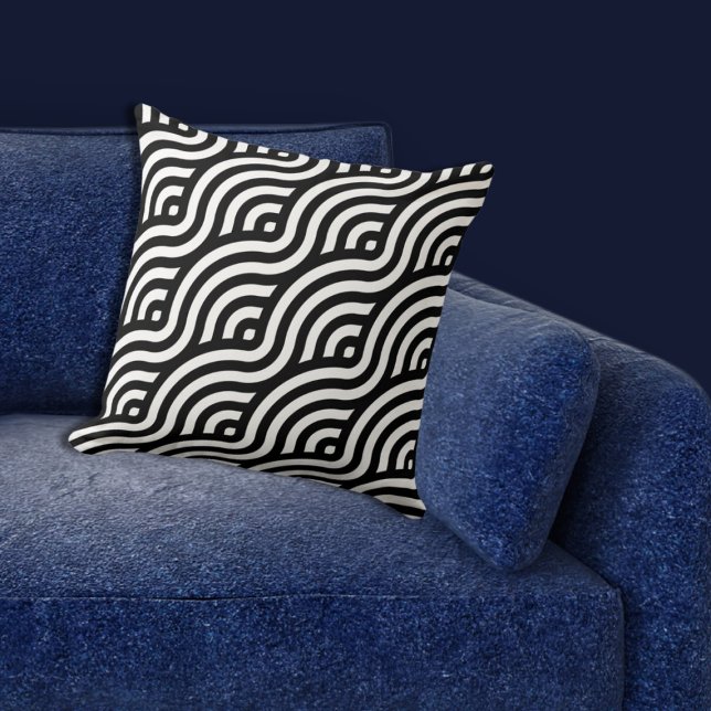 Ethnic White Wave Mönster Black Kudde (Ethnic White Wave Pattern Black Throw Pillow)