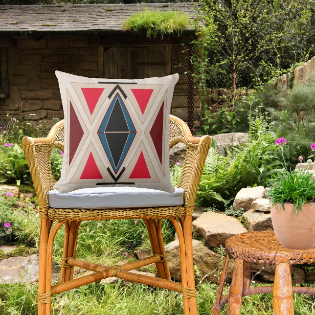 Ethno-Beige Rot Outdoor Kissen Boho wetterfest Kudde (Skapare uppladdad)