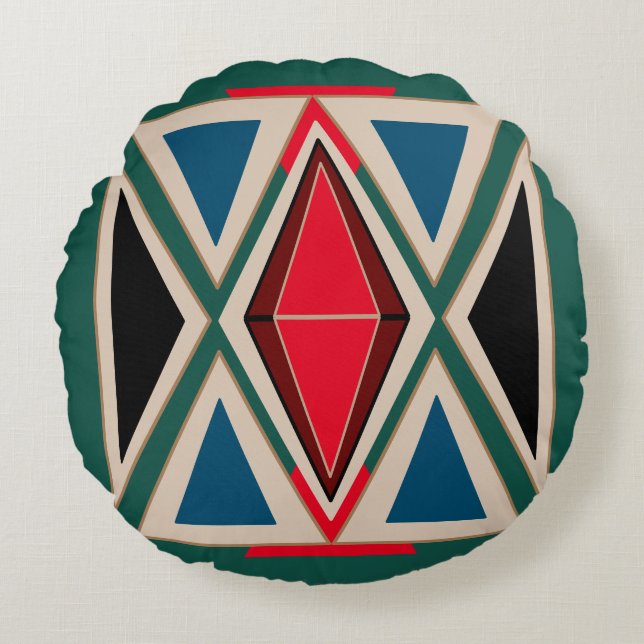 Ethno-Green Boho kissen bunt Rund Kudde (Framsidan)