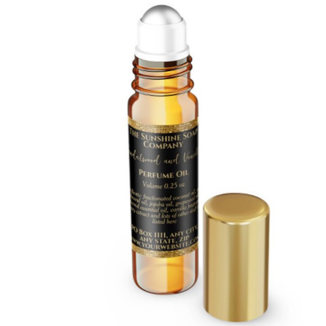 Etikett Black & Guld Glitter Parfym Roller Flaska (Skapare uppladdad)