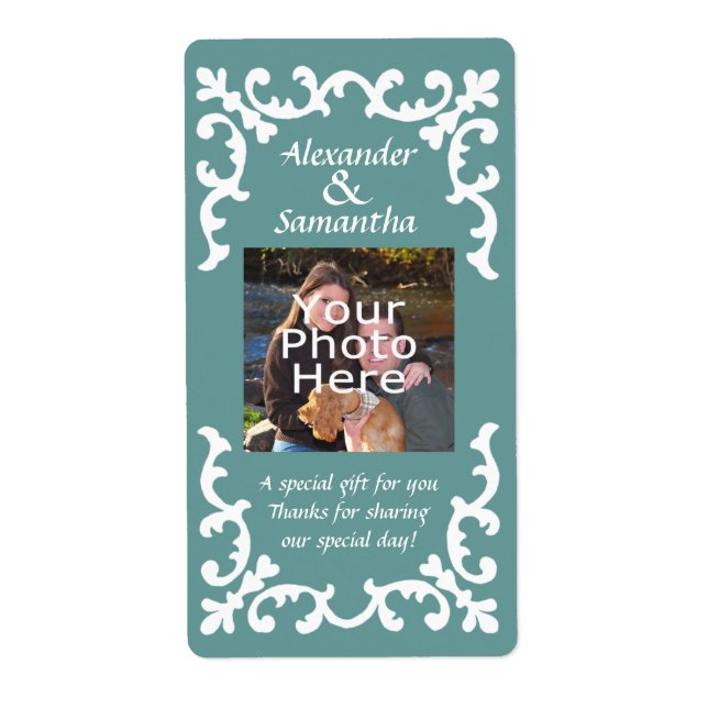 Etikett Blue Bröllop Gift eller Favor Fraktsedel (Framsidan)