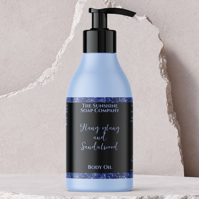 Etikett Blue Glitter & Black Cosmetics Flaska (Skapare uppladdad)