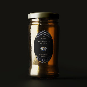 Etikett Blue Guld Queen Bee Honung Burk