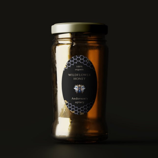 Etikett Blue Guld Queen Bee Honung Burk (Skapare uppladdad)