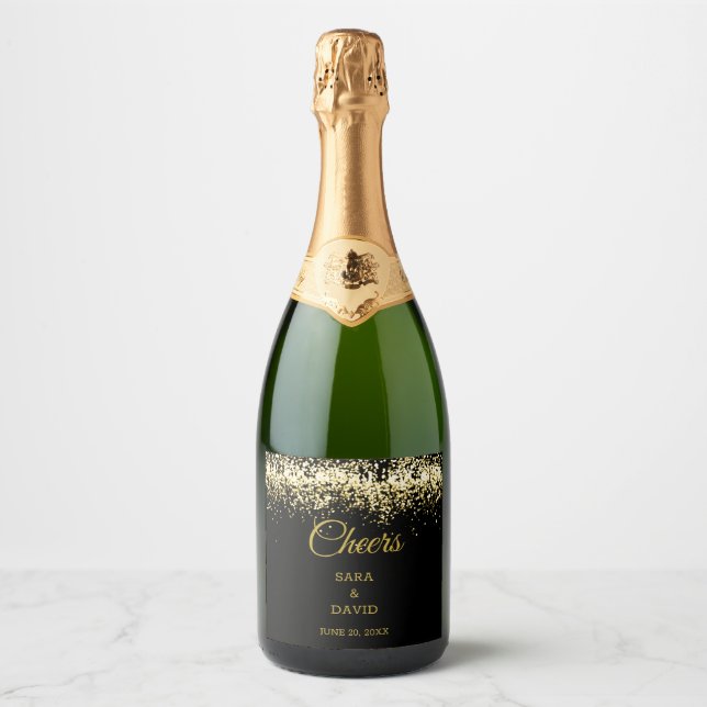 Etikett Cheers Black och Guld Luxury Sparkling Vin (Framsida)