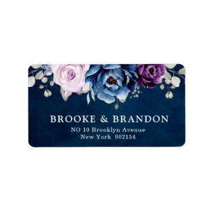 Etikett Dusty Blue Lila Navy Lilac Blooms Bröllop Adressetikett