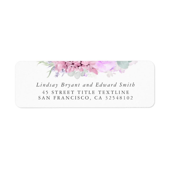 Etikett Dusty Lila Rosa Blommigt Bröllop Returadress Etikett (Framsidan)