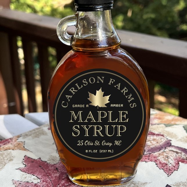 Etikett Editable Maple Syrup Guld Maple Löv (Skapare uppladdad)