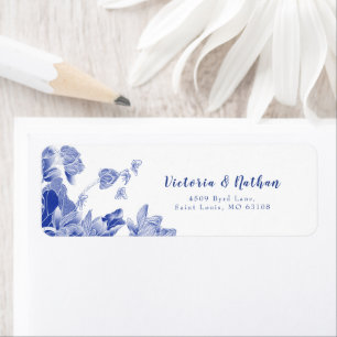 Etikett elegant Blue and White Blommigt Bröllop Returadress Etikett