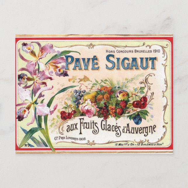 Etikett för antika Franskar Vykort (Framsida)