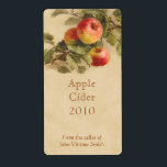 Etikett för äppelcider flaska fraktsedel<br><div class="desc">En etikett för inhemska tillverkare av vin med en illustration av äpplen och löv på beige bakgrund,  från en vintage av katarina eller Catherine Klein,  född 1861.</div>