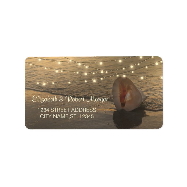 Etikett för Beach Sunset Seashell String Ljus Adressetikett (Framsidan)
