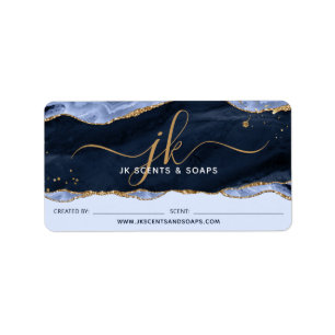 Etikett för blå agate Geode Monogram Candle Soap Adressetikett
