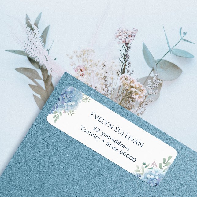 Etikett för blå hydrangea-returadress returadress etikett (Skapare uppladdad)