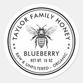 Etikett för blåbärshonung med honungsbin