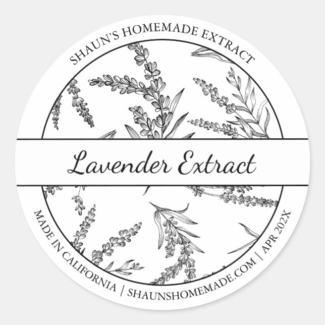 Etikett för Black & White Sketch Lavender Extract (Framsida)