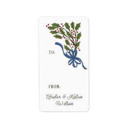 Etikett för Blue Bow Holly Garland Helgdag Gift Adressetikett