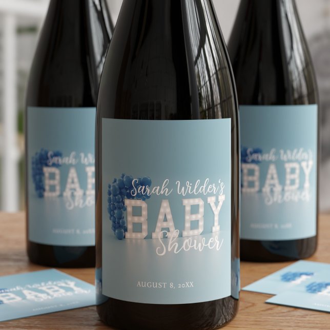 Etikett för Blue Boy Baby Shower Party Vin (Planning a blue baby shower? Need wine labels? Just add your name and date)