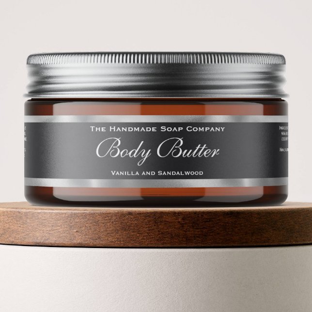 Etikett för body Butter Burk - Grått & Faux Silver (Skapare uppladdad)