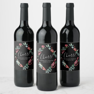 Etikett för bohemiska Cheers Black Röd ros Bröllop