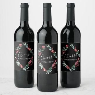 Etikett för bohemiska Cheers Black Röd ros Bröllop