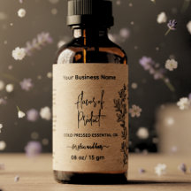 Etikett för botaniskt Kraft Essential Oil Flaska