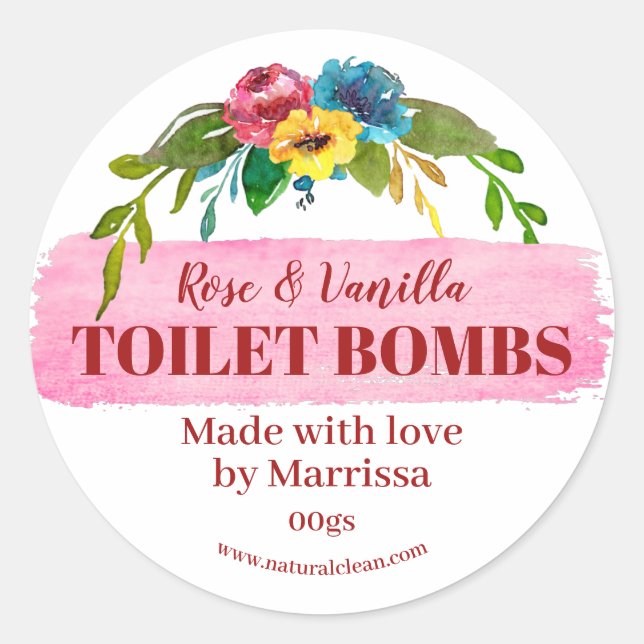 Etikett för Bright Blommigt Handmade Toilet Bomb F (Framsida)