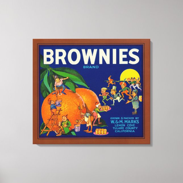 Etikett för Brownies Brand Citrus Låda Canvastryck (Framsida)