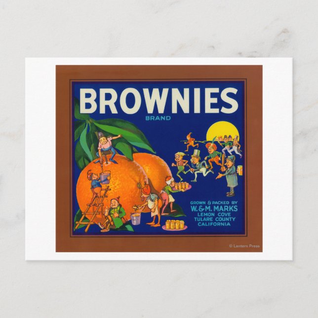 Etikett för Brownies Brand Citrus Låda Vykort (Framsida)